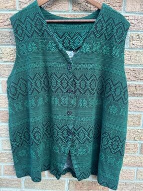 Vtg Capistrano Textured Boho Button-Front Women's Sweater Vest size 2X Aztec